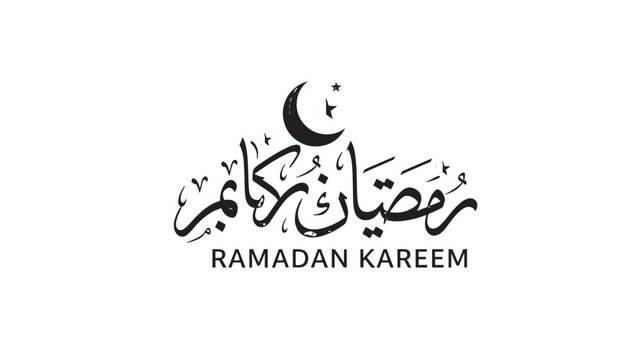 Ramadan Kareem Greeting with Crescent Moon and Arabic Calligraphy.
