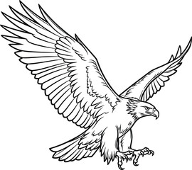Fototapeta premium Majestic Line Art of an Eagle in Flight with Wide Wingspan for Wildlife and Nature-Themed Designs
