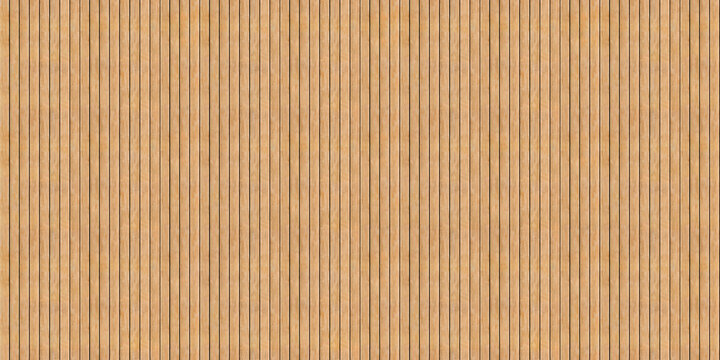 Brown wood panel seamless texture background. Natural brown wooden plank fence. Vertical lath slat siding strips.