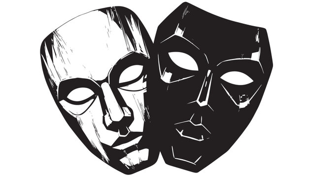Two Black and White Masks Representing Drama and Comedy in Theater Art.