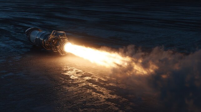 Jet engine emitting flames conceptual space travel