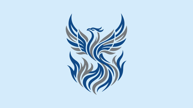 Blue Phoenix Bird Logo Design.
