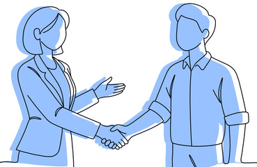 Fototapeta premium Business Handshake Agreement Between Man and Woman Line Art Illustration