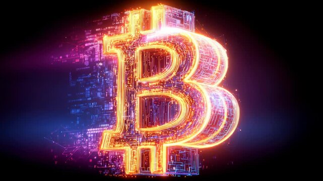 Blockchain verified Fibonacci anchor consensus engine seamless loop animation, glowing bitcoin circuitry with dynamic reconstruction for fintech data visualization background.