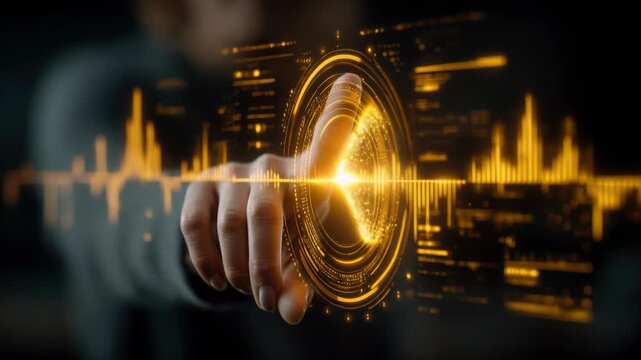 Asset bubble scanner seamless loop animation, radar detecting interface with glowing waveform and circular analytics system for corporate financial monitoring background.