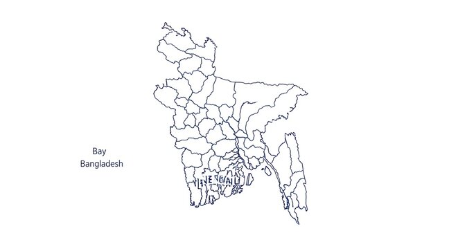 Bangladesh map with administrative divisions outline