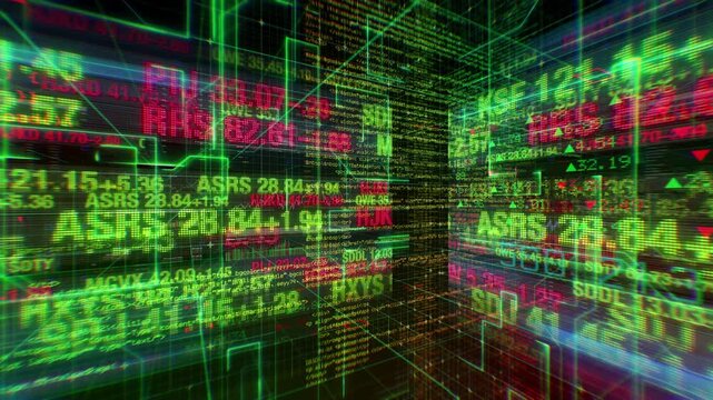 Futuristic Stock Market Data Matrix with Streaming Numbers and Graphs - LOOP
