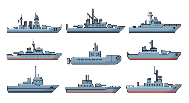 Flat Style Vector Illustration of Military Warships, Navy Fleet
