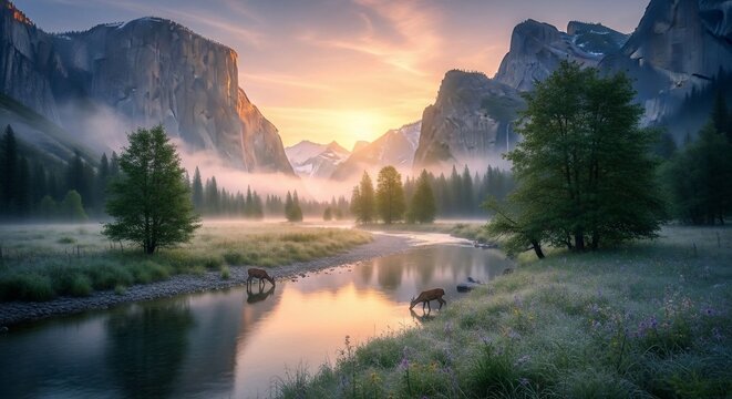 Mountain landscape river scene