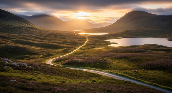 Mountain landscape road sunset
