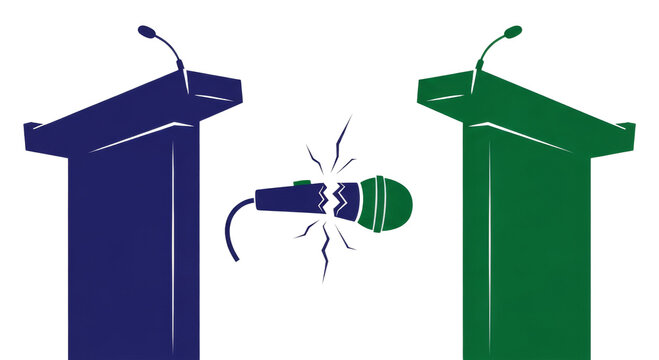 Microphone between two podiums debate speaking. PNG Transparent Background