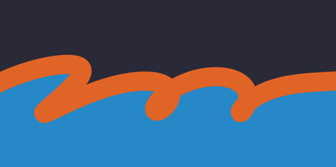 Obraz premium Fluid abstract ribbon vector background. Modern vector illustration background featuring a fluid orange ribbon shape flowing across a horizontal blue and black split for stylish banners.