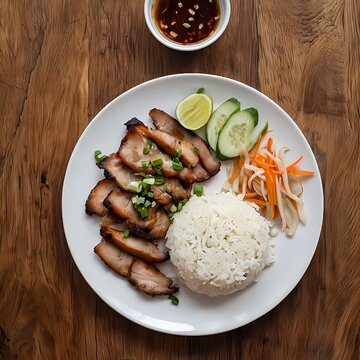 Top View Bai Sach Chrouk Cambodian Pork Rice
