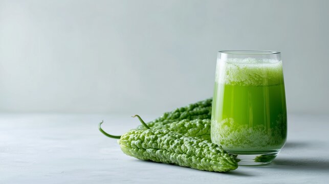 Green bitter melon juice made from Momordica charantia