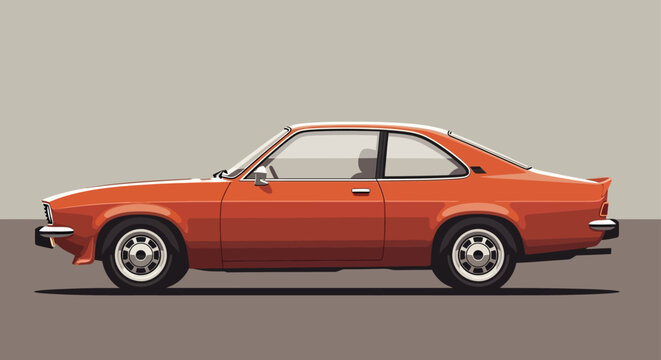 Vibrant Orange Vintage Coupe Illustration on a Clean Background