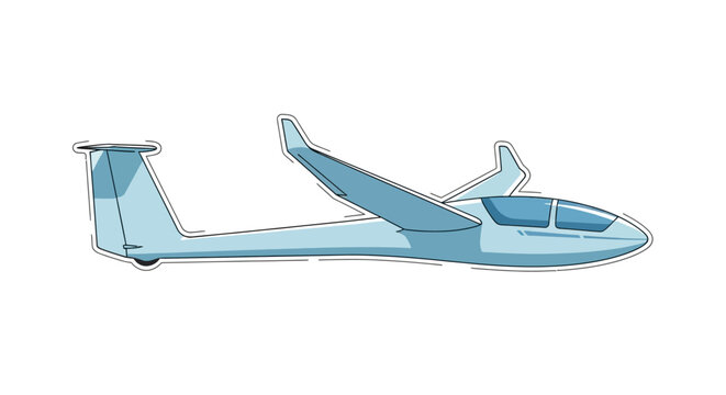 Illustration of a blue glider aircraft in flight
