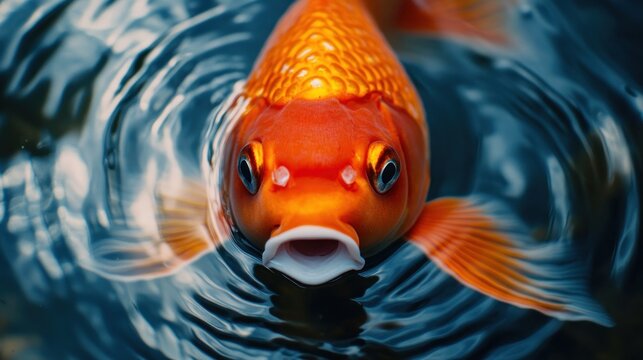 Close up of a goldfish swimming in water