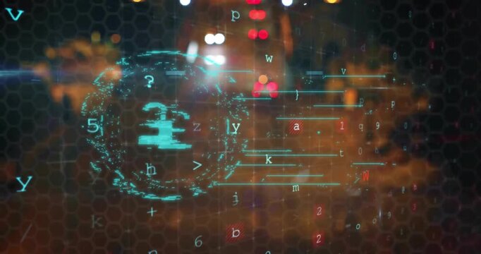 Cyan lock HUD fading scanning detecting cyber threats and glitching as red alerts sliding over road