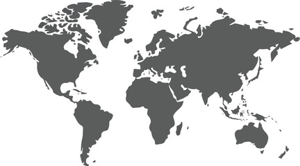 Obraz premium Minimalist gray world map vector illustration featuring a clean silhouette of global continents for professional business travel and education projects.