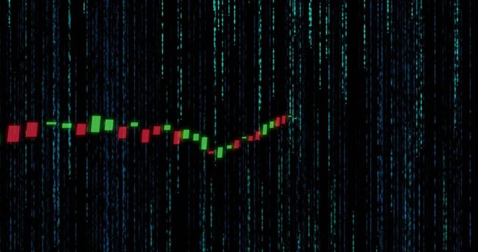 Bars starting left, sliding right, waving then recovering modestly, showing finance with teal rain