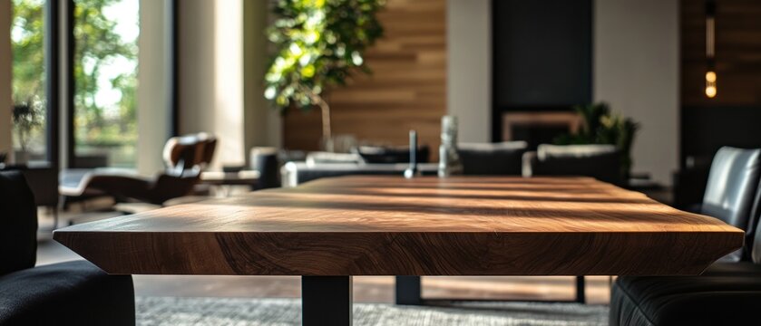 Wooden dining table with modern interior