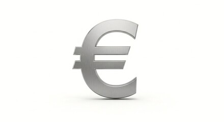Obraz premium A large silver Euro symbol on a plain white background representing currency and finance