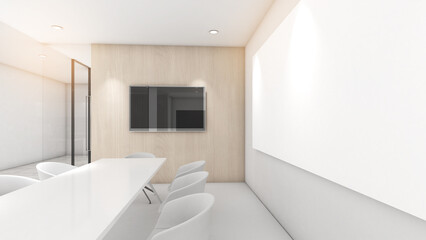 Fototapeta premium A small meeting room for 10 seats in an office building., 3d rendering
