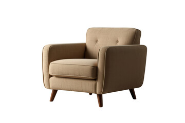 Fototapeta premium Armchair beige upholstered, comfortable furniture for modern home living room, isolated on transparent background