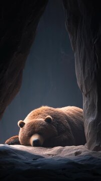 Sleeping bear in cave wilderness wildlife natural habitat close-up serenity