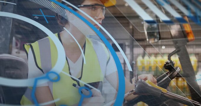 Female operator using scanner and initiating blue HUD, adjusting controls for yellow bottles QC