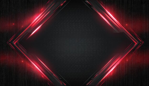 Geometric diamond shape glowing red, set against dark textured background