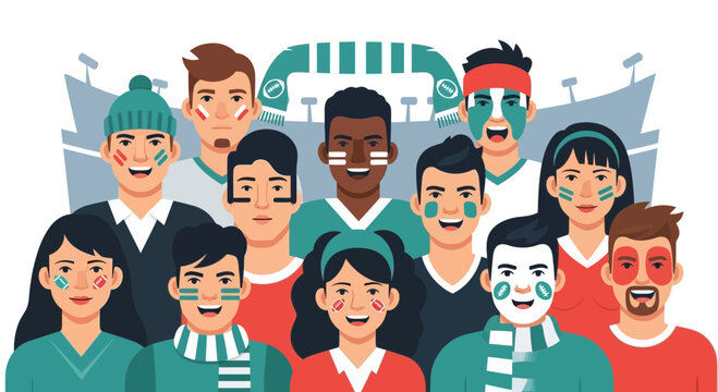 Diverse group of happy people smiling.