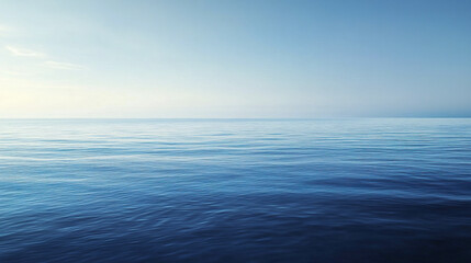 Obraz premium Vast expanse of calm clear blue ocean stretches to horizon under bright sky, creating peaceful and serene seascape with gentle waves and soft light