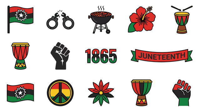 Juneteenth Celebration Emblems and Symbols. Vector Illustrations. EPS Editable
