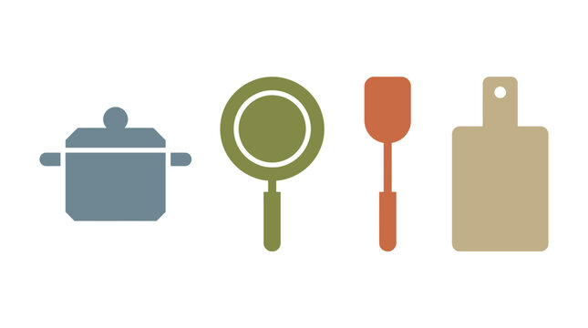 Kitchen Utensils and Cooking Tools Flat. Vector Illustrations. EPS Editable