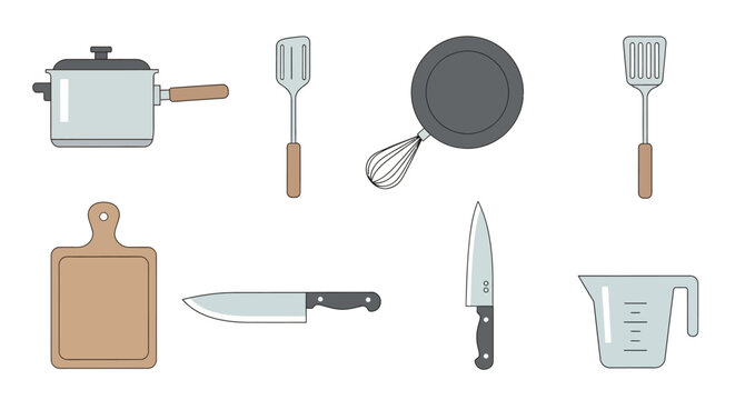 Kitchen Utensils and Cooking Tools. Vector Illustrations. EPS Editable