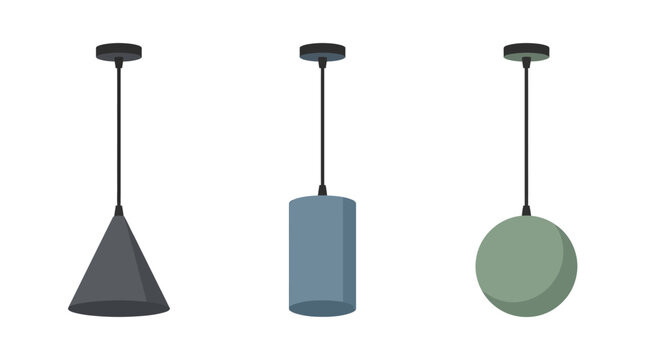 Set of Modern Pendant Lights with Different Shapes and Colors. Vector Illustrations. EPS Editable