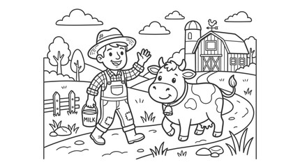 Fototapeta premium Smiling farmer with happy cow friend.