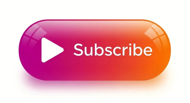 A colorful subscribe button with a play icon on a white background