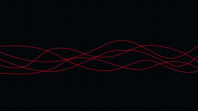 Digital red audio waveform spectrum equalizer animation for music production, podcasting and sound frequency analysis.
