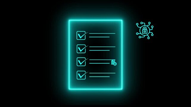 Secure digital padlock icon with neon light effect for cyber security and privacy protection concept.