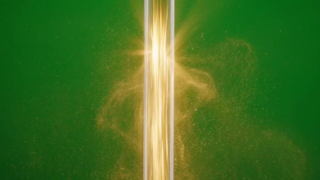 Golden Light Beam on Green Background.