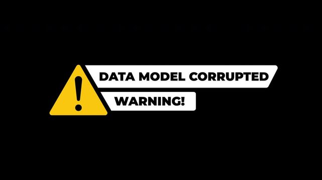 Data Model Corrupted Warning Symbol Animation With Yellow Hazard Icon For Ai Digital Futuristic Alert On Black