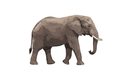 Obraz premium Low-poly illustration of a brown elephant walking on a white background with a geometric texture and natural earthy tones.