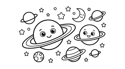 Smiling Cartoon Planets in Space. © Payu
