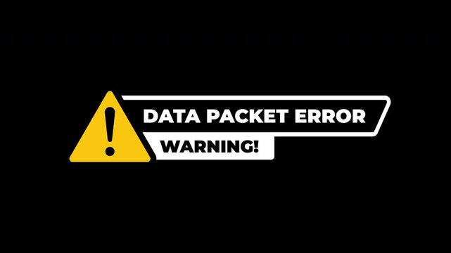Data Packet Error Warning Symbol Animation With Yellow Hazard Icon For System Alert On Black