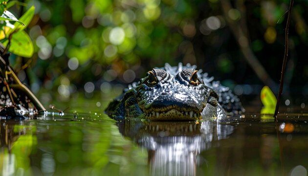 Alligator in water looking at the camera