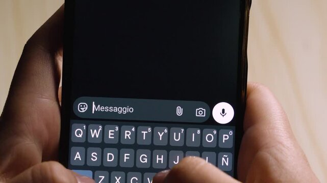 Person Typing "Ciao :)" Italian Greeting on Smartphone