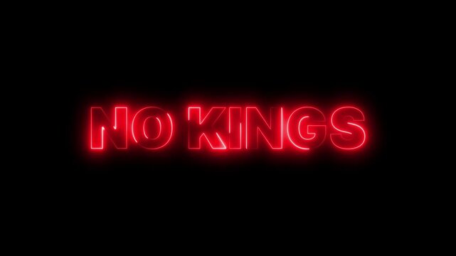 No kings, no crown in america. Hate king and crown. Glowing neon text No kings.