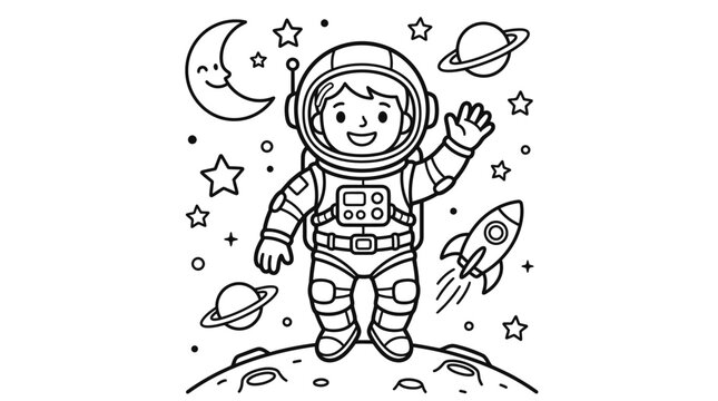 Smiling Astronaut in Space Suit Standing.